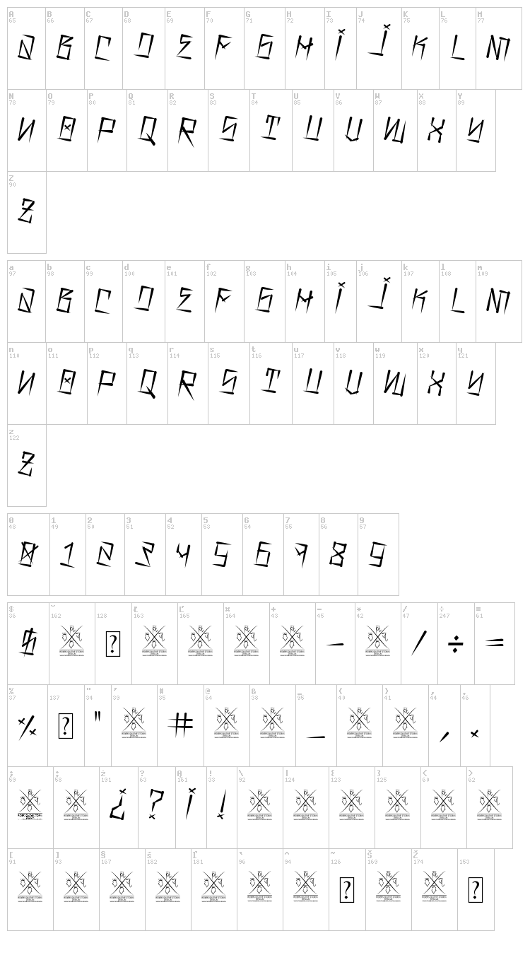 Barrio Rifa font map